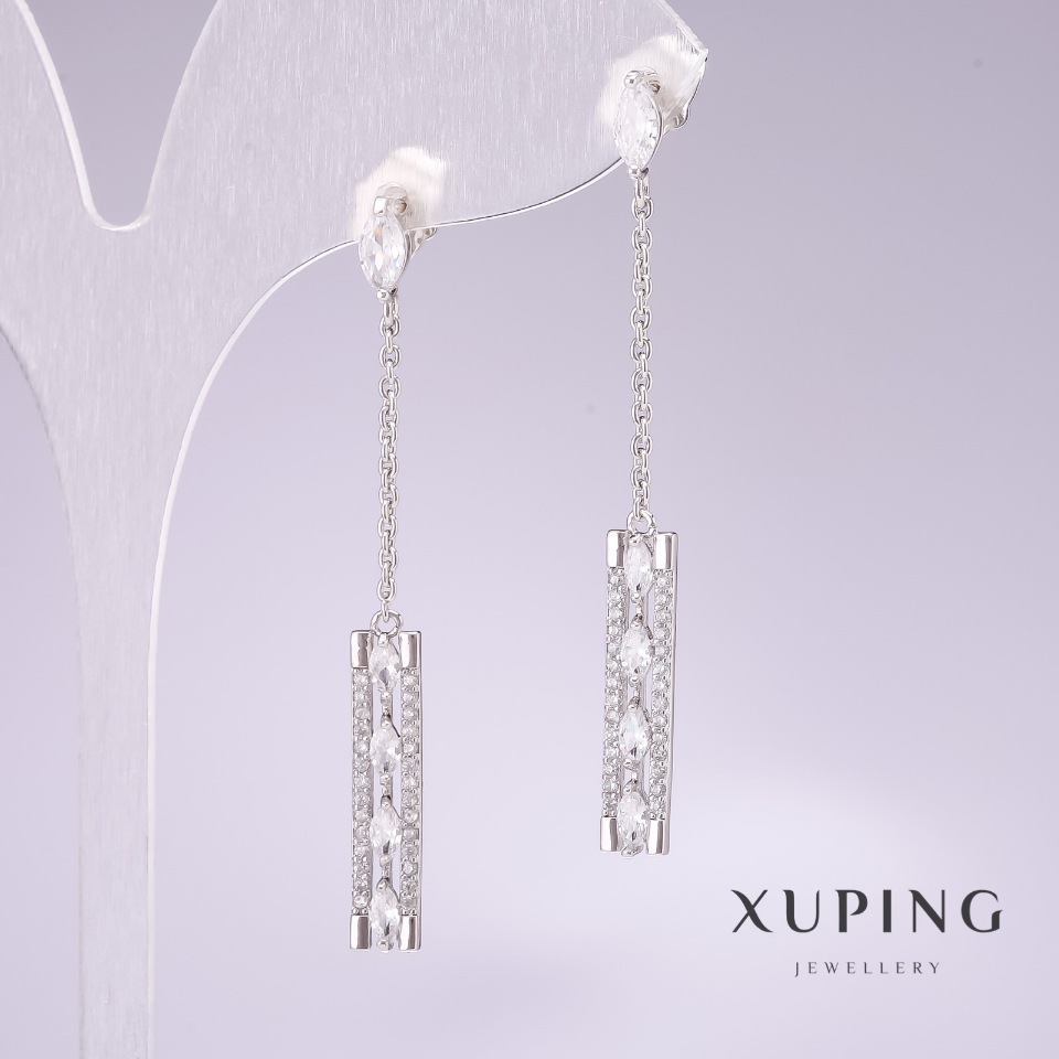 Xuping Rhodium-plated Earrings with White Stones and White Crystals 50x5mm