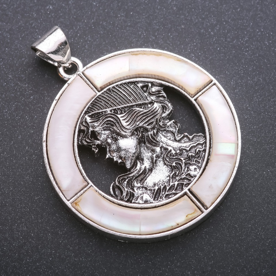 Pendant 'Buckwheat' with mother-of-pearl in bezel 45×57 mm