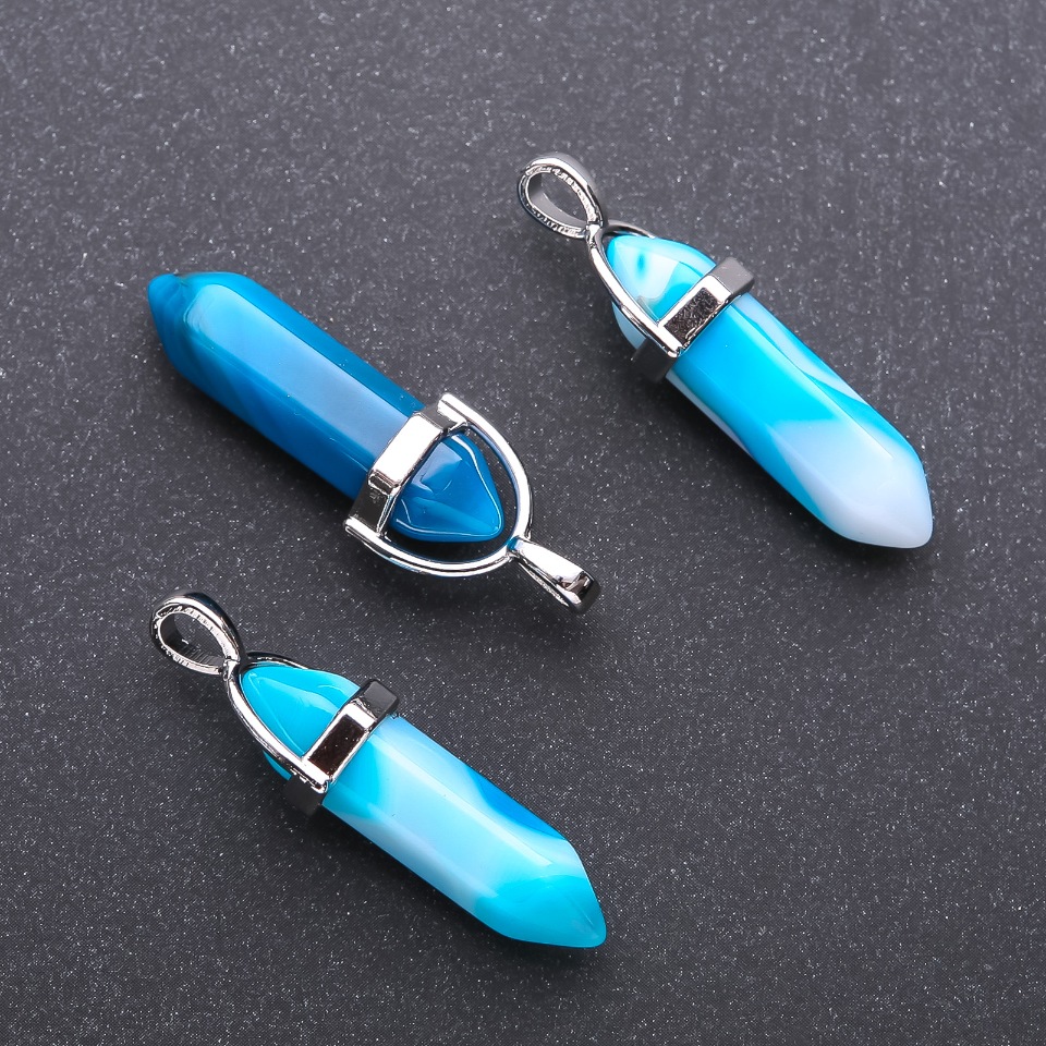 Blue Agate Hexagonal Pendant 8×35×40 mm