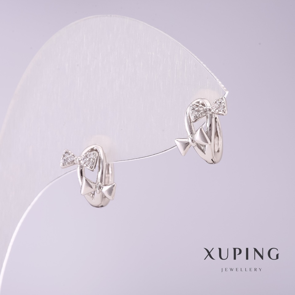 Xuping Earrings 'Bows' with White Crystals 11x9mm Rhodium Plated