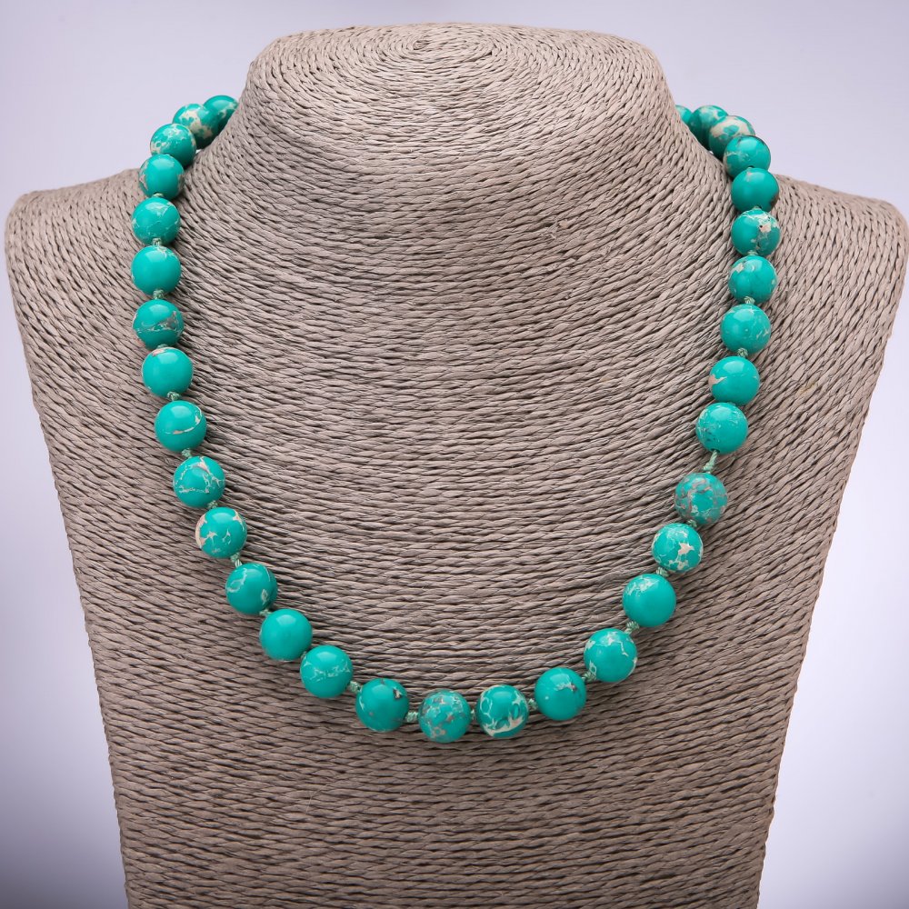 Variscite Necklace with Smooth Beads, 10± mm Diameter, 48 cm Length