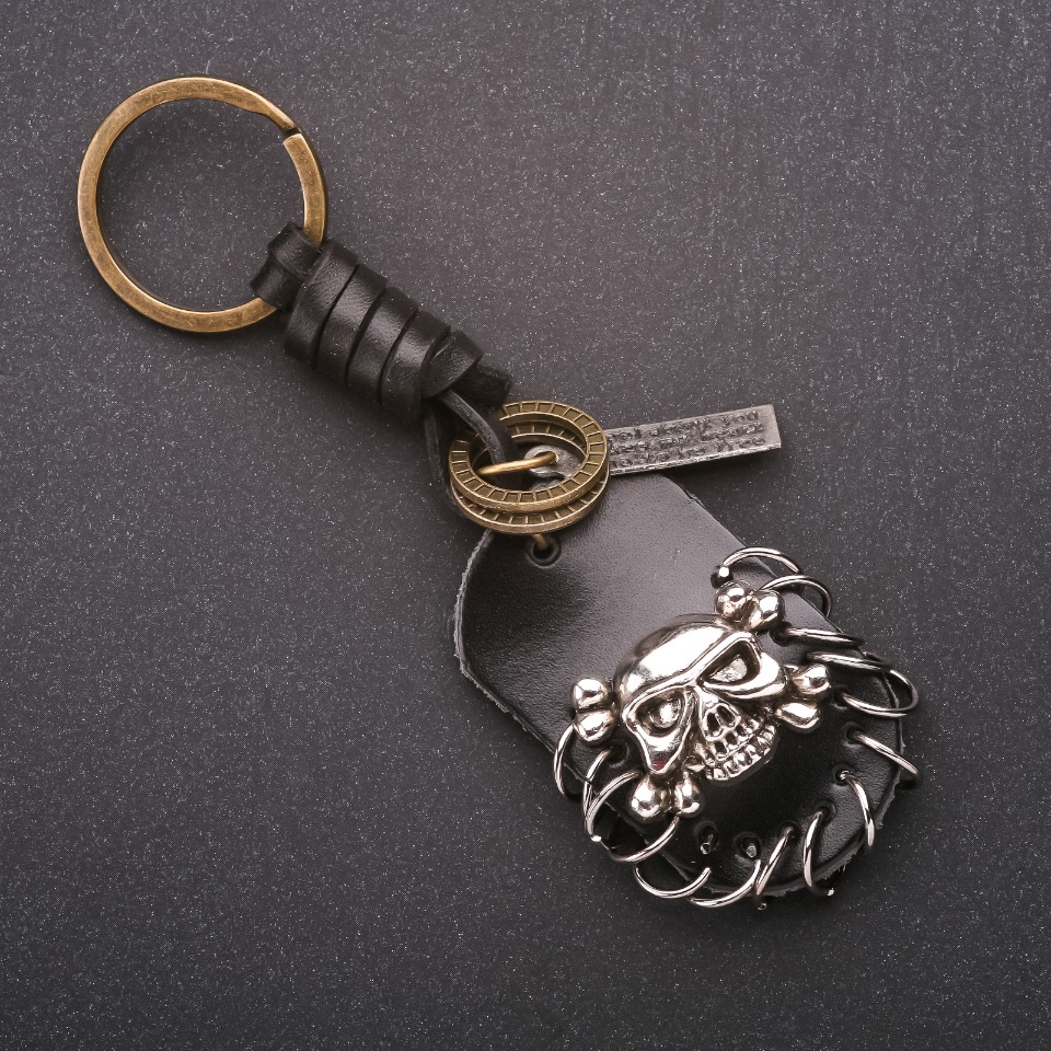 Men's eco leather Skull keychain, length 12 cm