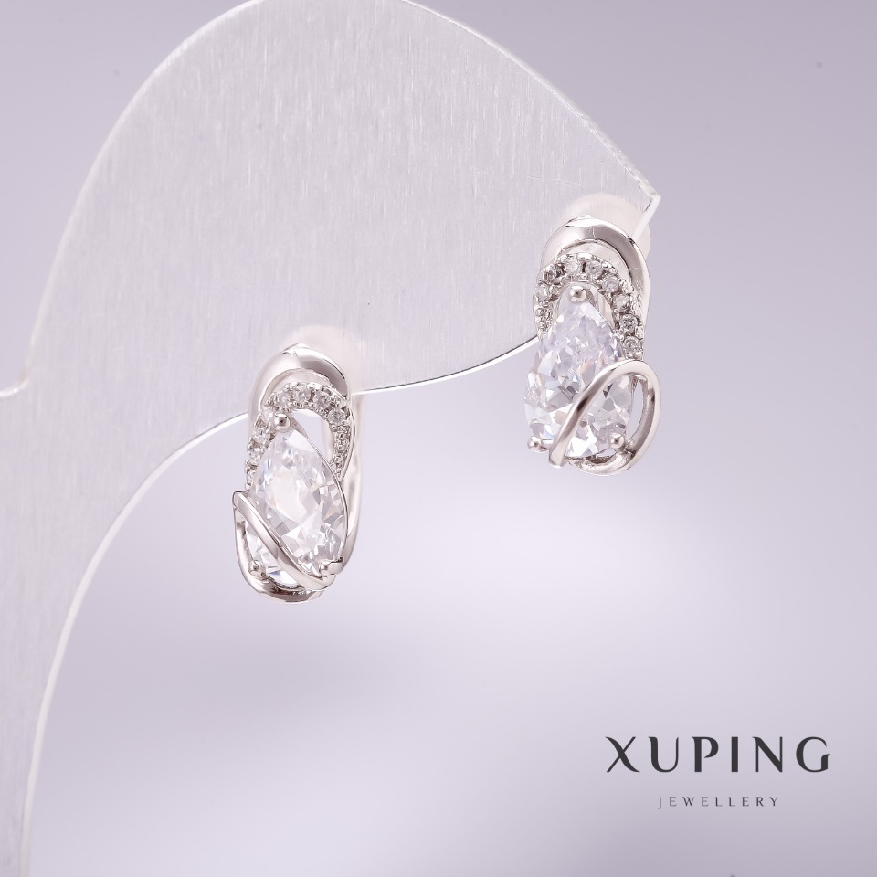 Xuping Earrings with White Stones 14x8mm Rhodium