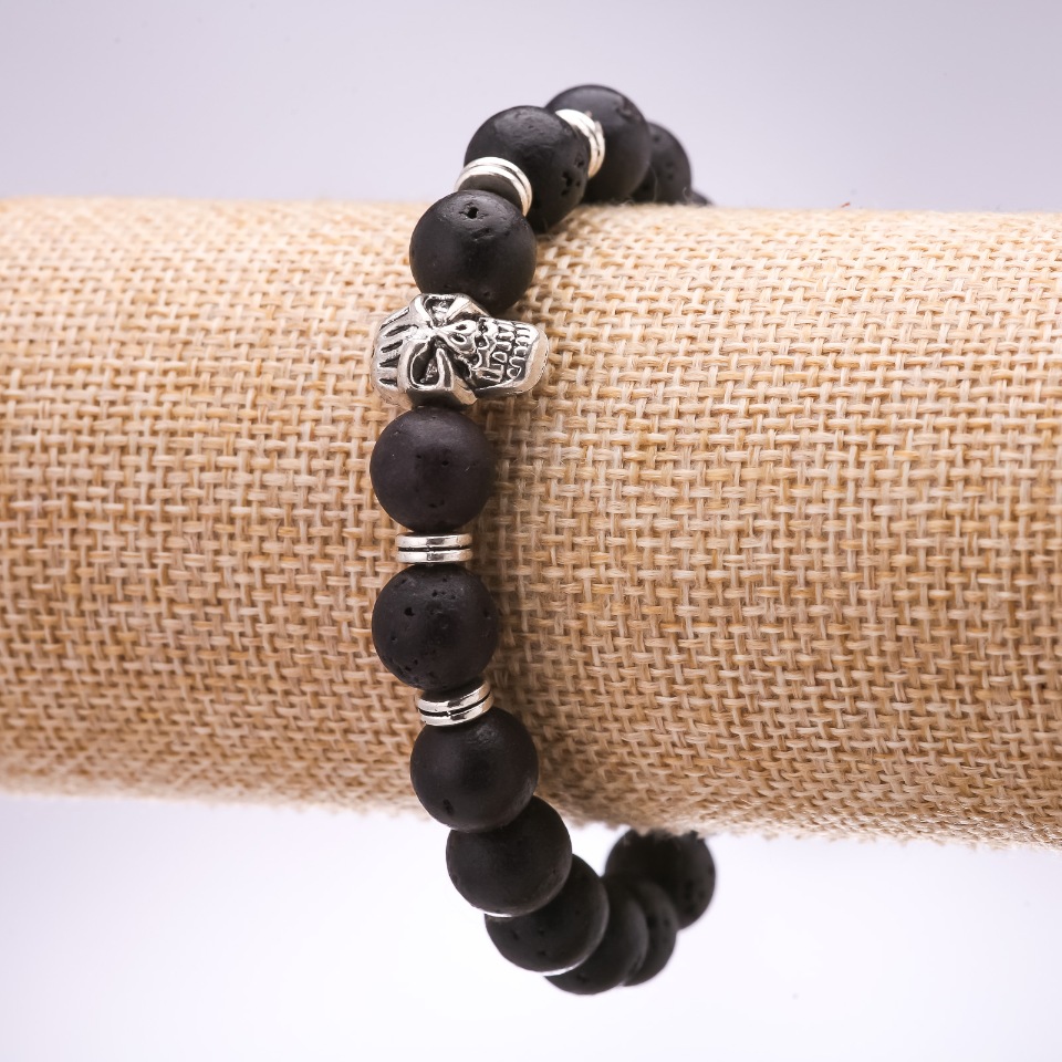 Lava Skull Bracelet, 10 mm diameter, 18 cm long on elastic