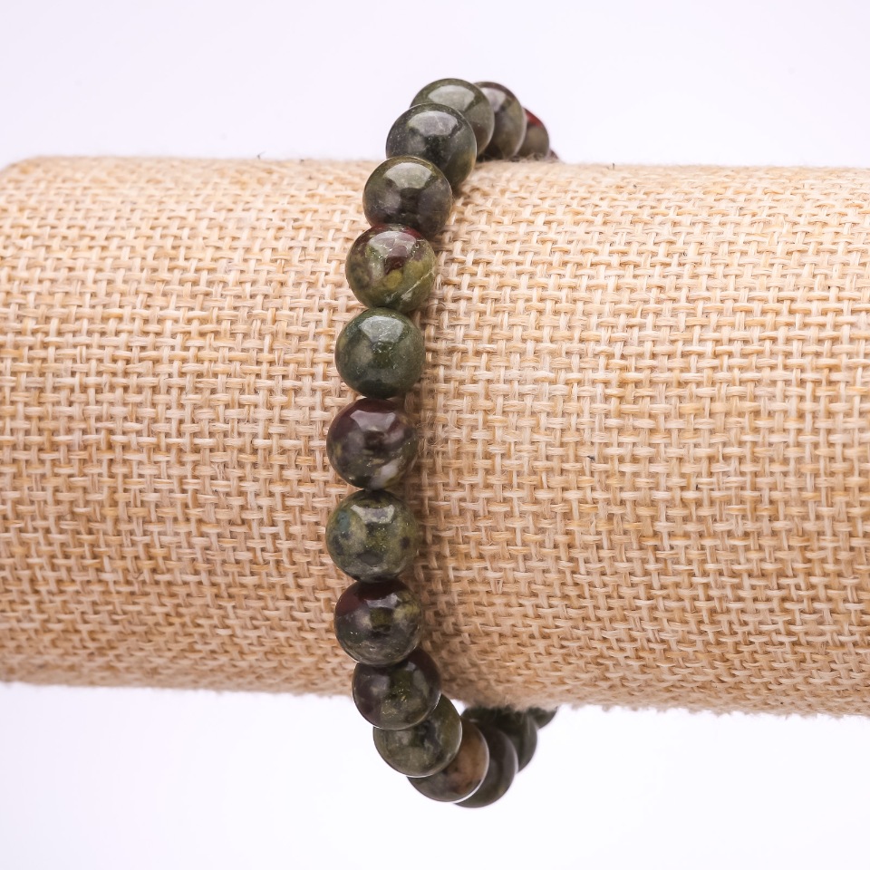 Dragon Blood Jasper Bracelet with Smooth Beads, 8 mm Diameter, 18 cm Length on Elastic