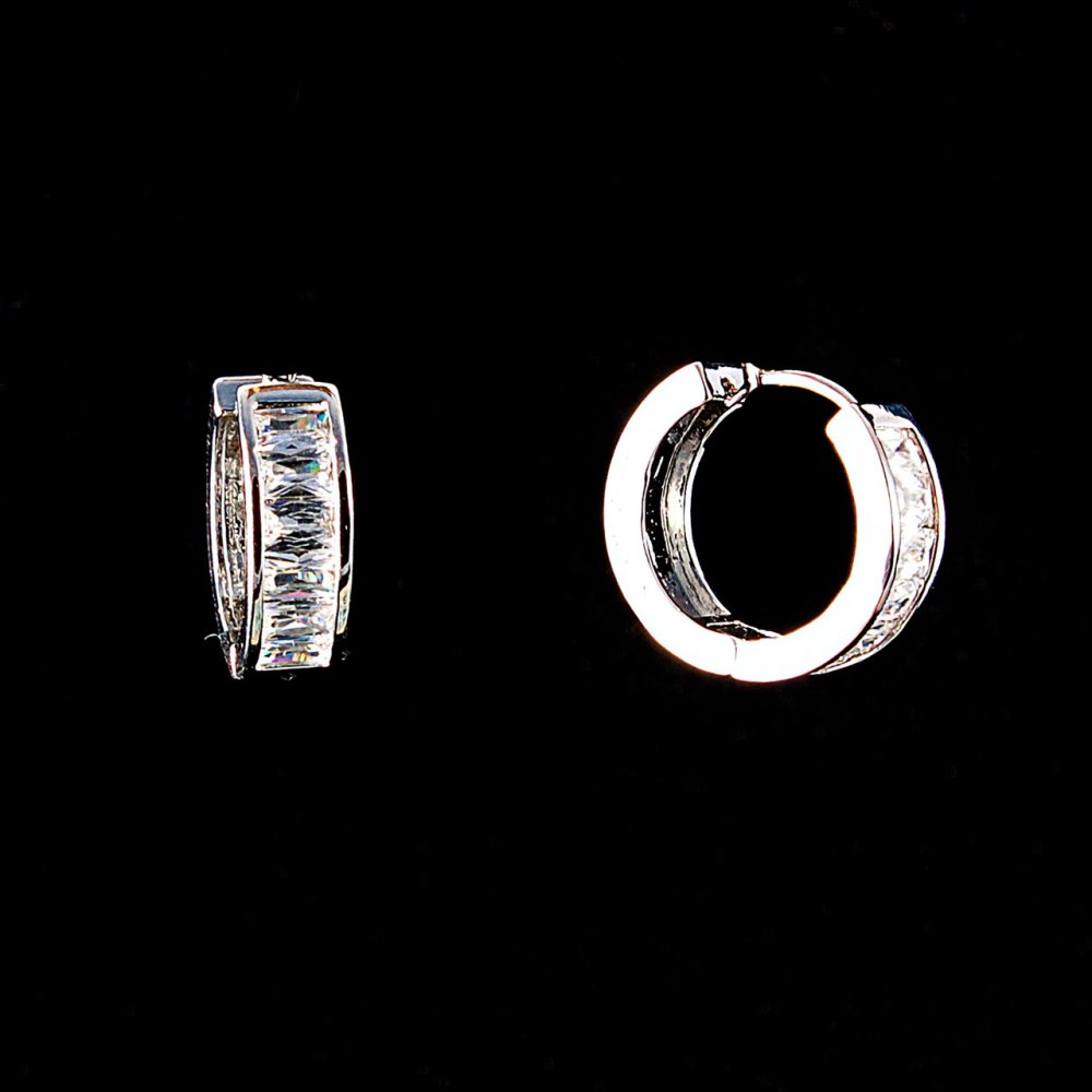 Stud Earrings 'Inlaid Rings' with Crystal / Silver-tone Metal / 20 × 7 mm