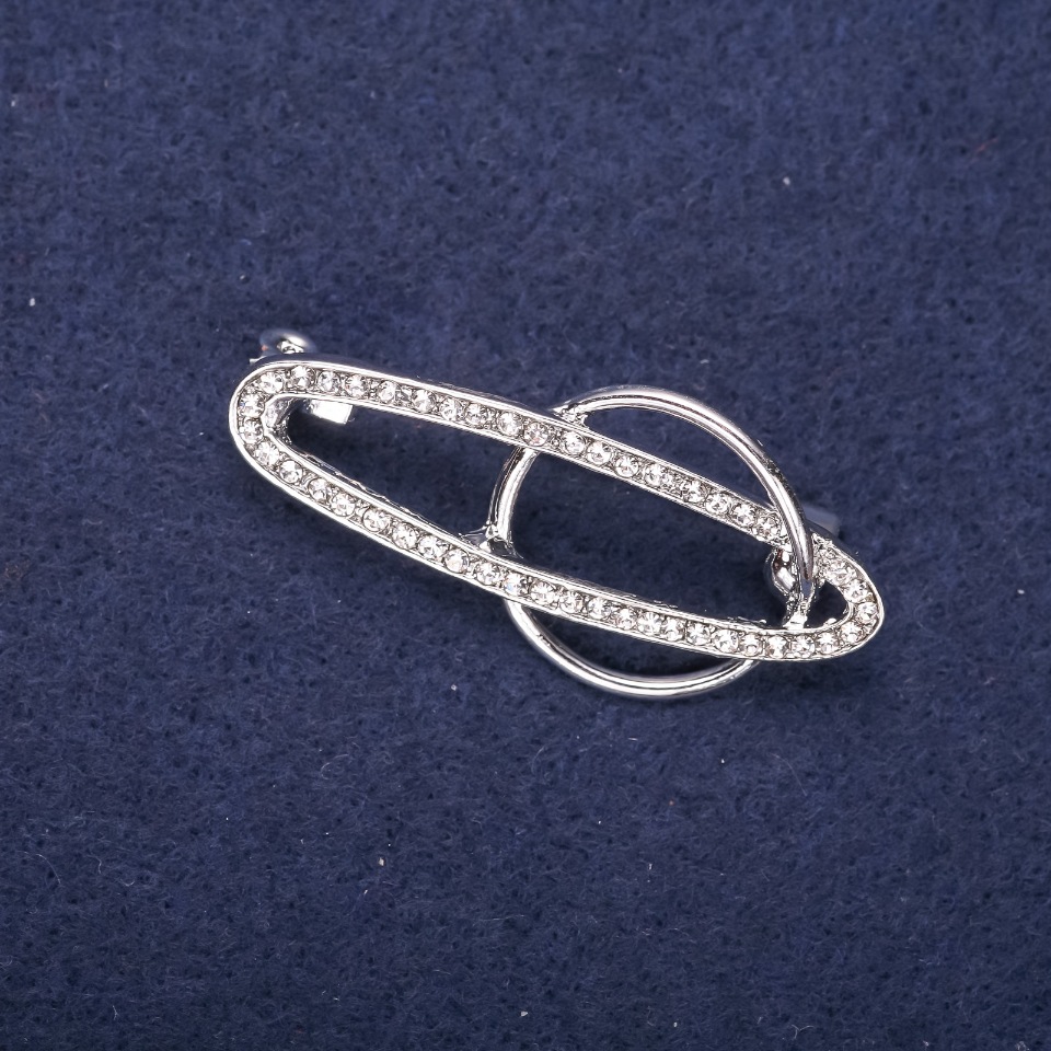 Brooch Accent Orbit white crystals 43x20 mm silver metal