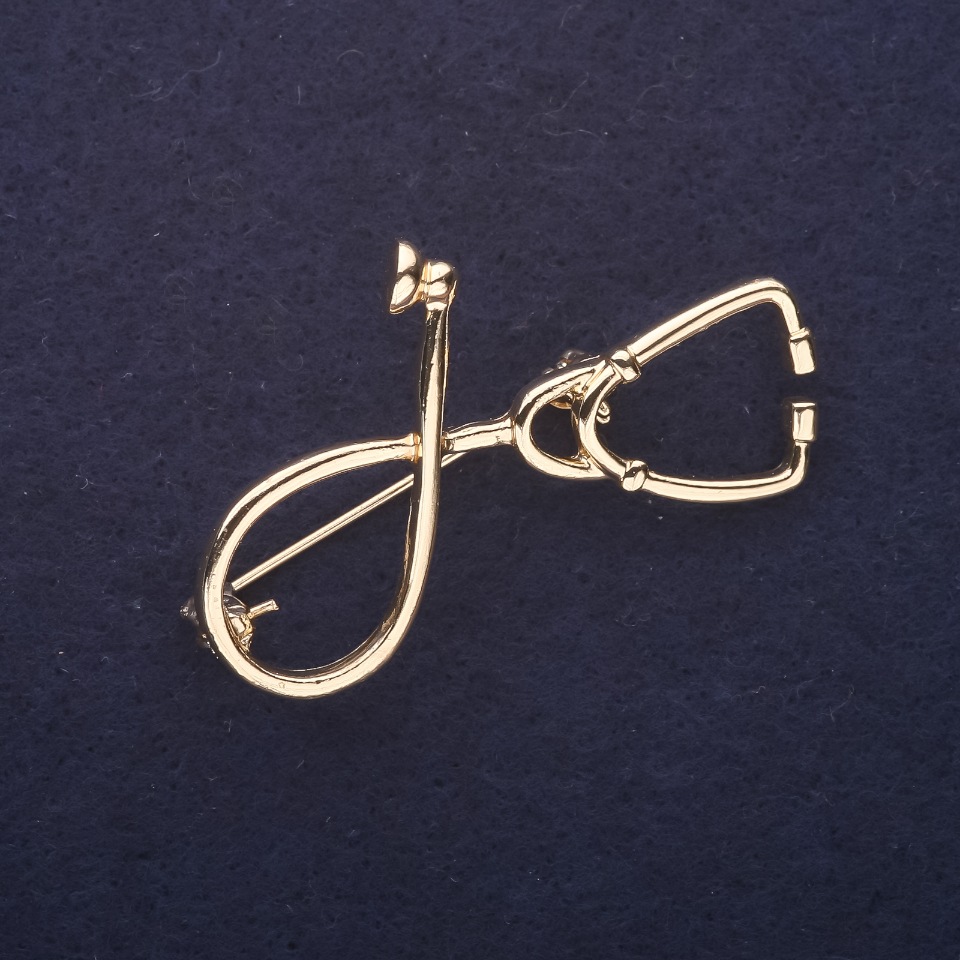 Brooch 'Stethoscope' gold color 44×30mm gold-toned metal