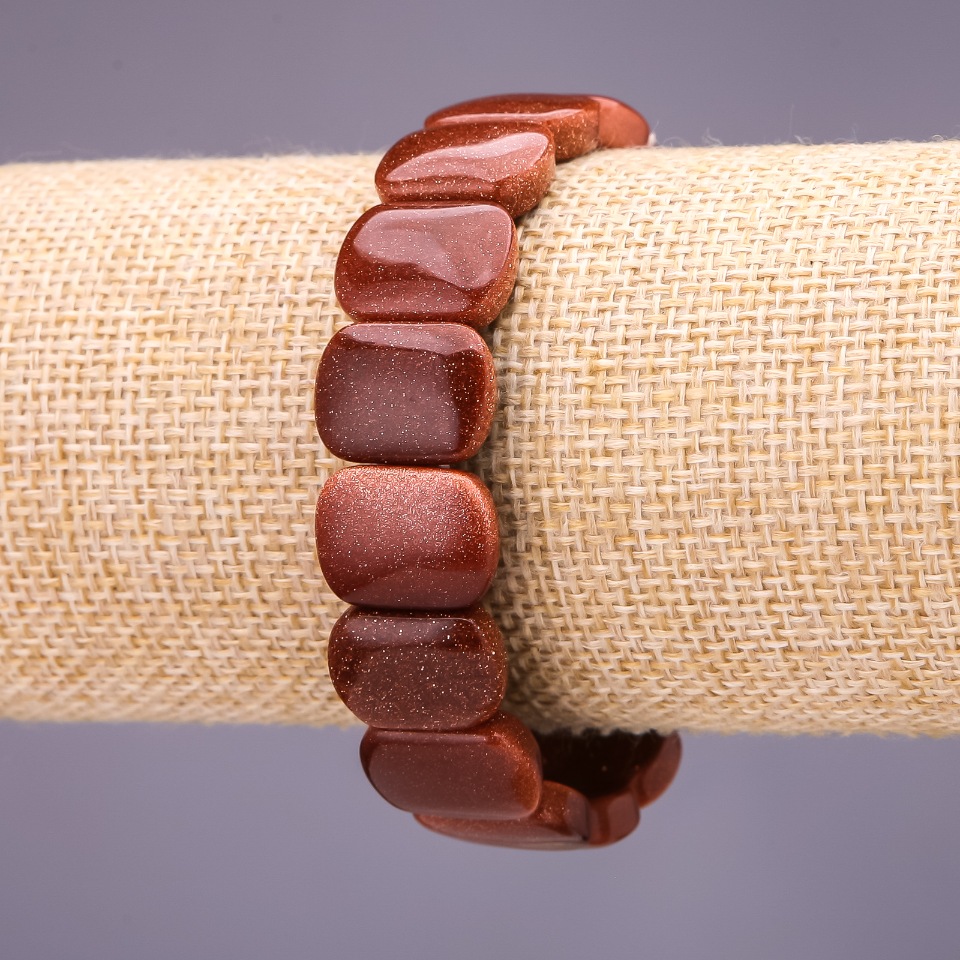 Aventurine Bracelet (synthetic) 'Golden Sand' - 16x12 mm link, length 18 cm on elastic