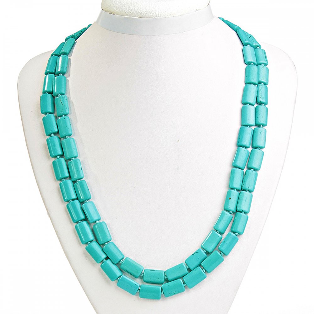 Veined Turquoise Necklace, Rectangular 10×15 mm, Length 120 cm+