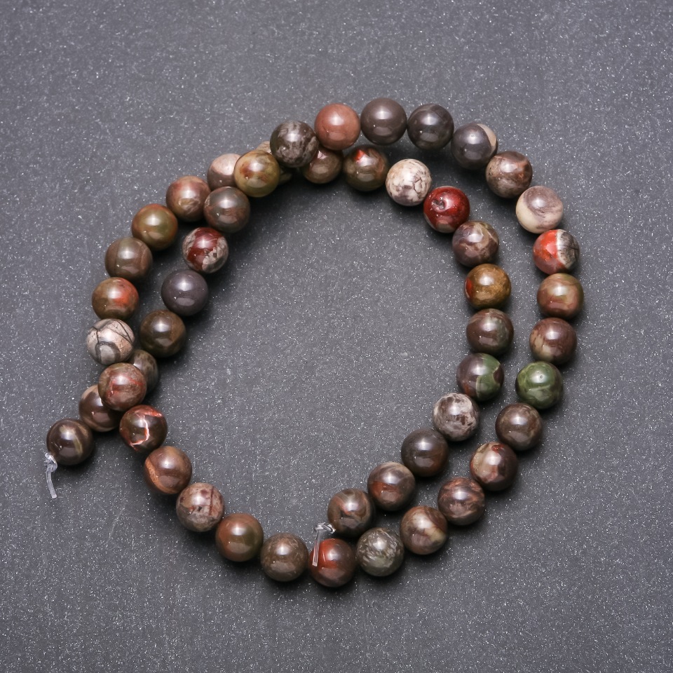 Picasso Jasper Beads on Cord, Smooth Beads, 8 mm Diameter, 38 cm Length