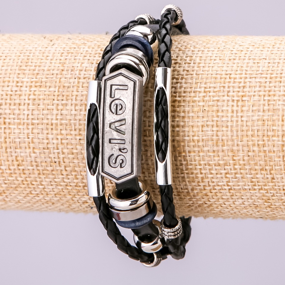 Bracelet "Levi's", length 21 cm, thickness 15 mm black eco-leather