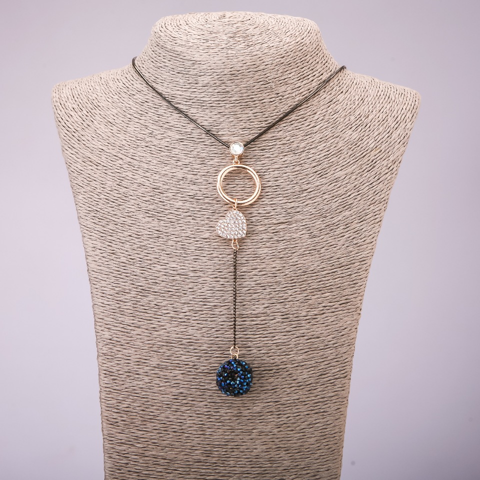 Підвіска зі стразами на довгому ланцюжку метал "чорне золото", діаметр 113х23мм, довжина 70см