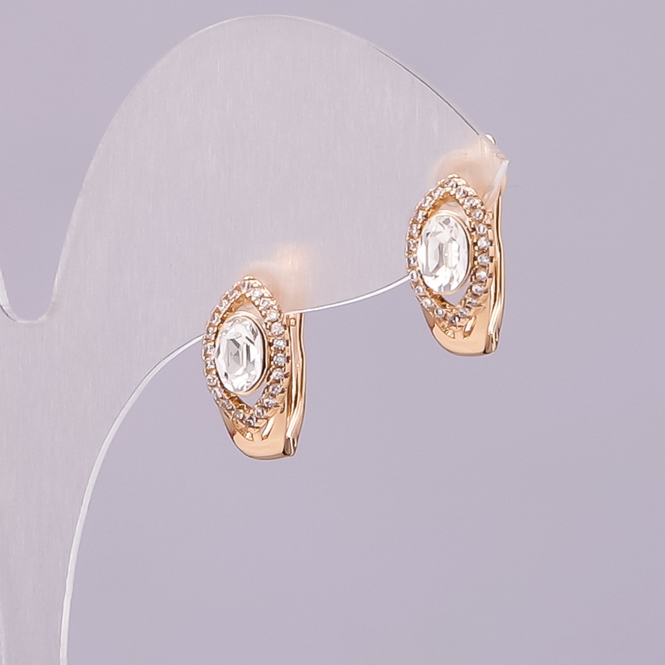 Xuping Earrings with Swarovski Crystals, White Color, 15x8mm Diameter, Gold Plated