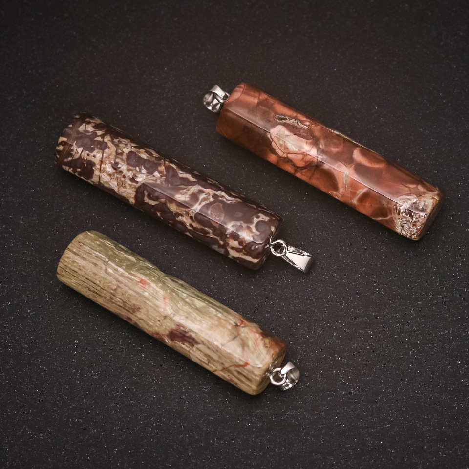 Pendant natural stone Picasso Jasper 11×54(±)mm