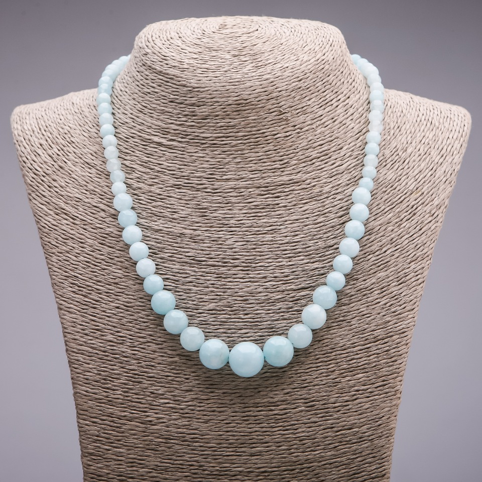 Aquamarine Bead Necklace with Graduated Beads, 6–14 mm, 45 cm long