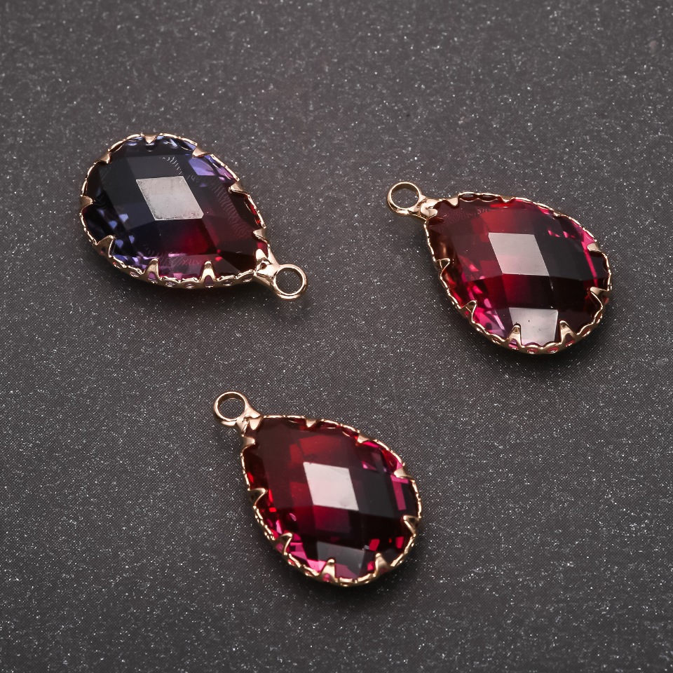 Pendant 'Drop' Raspberry-Blue Color, Gold-Tone Bezel 13x21mm