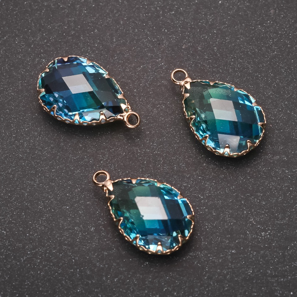 Blue Drop Pendant with Golden Setting 13x21mm