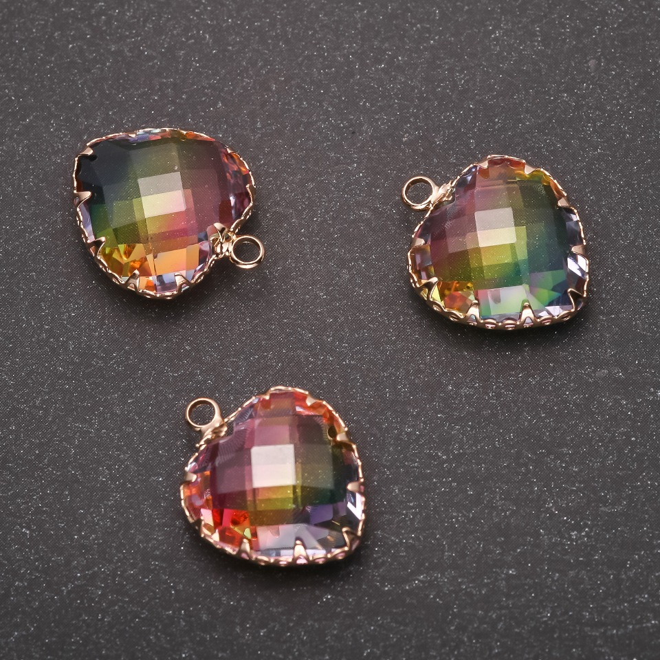 Heart Pendant in Rainbow Color with Gold-Plated Setting 16×20 mm