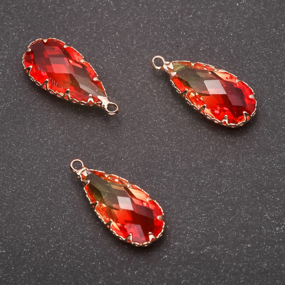 Pendant 'Drop' in Yellow-Orange Color, Gold-Tone Setting 10x24mm