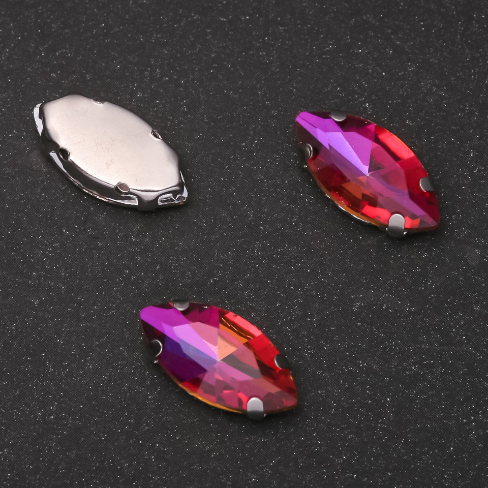 Price per pack / 10 pcs. Sew-on crystal on a post Oval 9x18 mm Raspberry-Orange