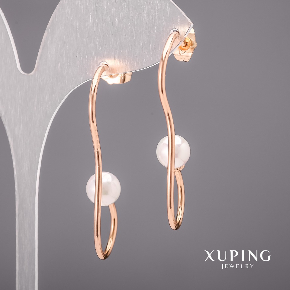 Xuping Earrings with Mallorca Pearls 15×45×8 mm 18K Gold Plating