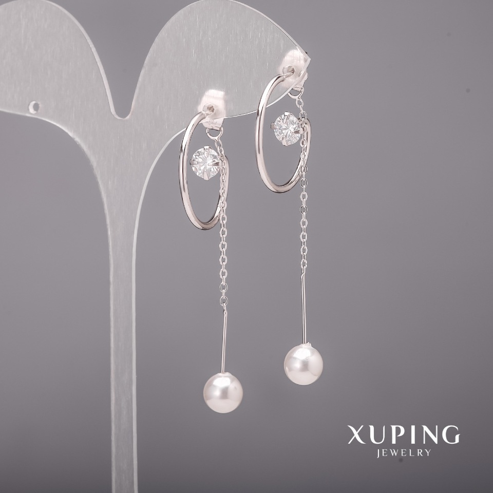 Xuping Earrings with Mallorca Pearls and White Stones Rhodium
