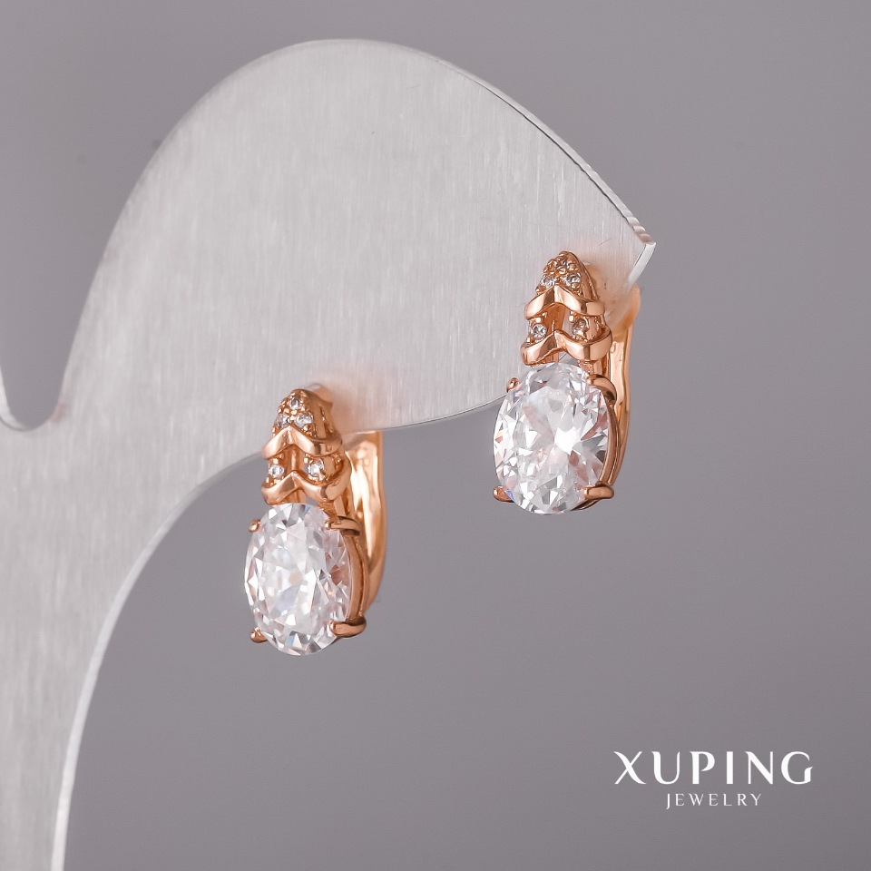 Xuping Earrings with White Stone 7x16mm 18k Gold Plating