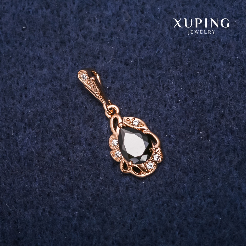 Xuping Drop Pendant 9x15x24mm with Black Zircon, 18K Gold Plating