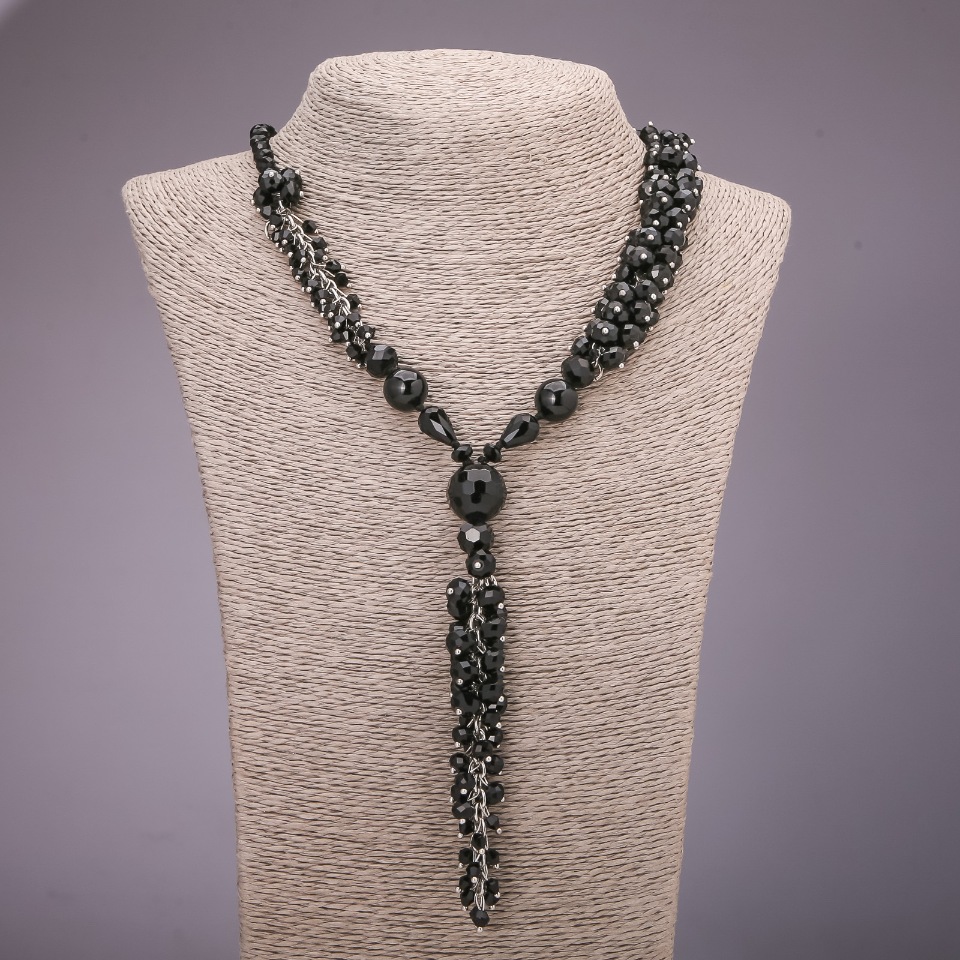 Discounted necklace in black with pendant 'Czech crystal', agate, length 58cm+11cm