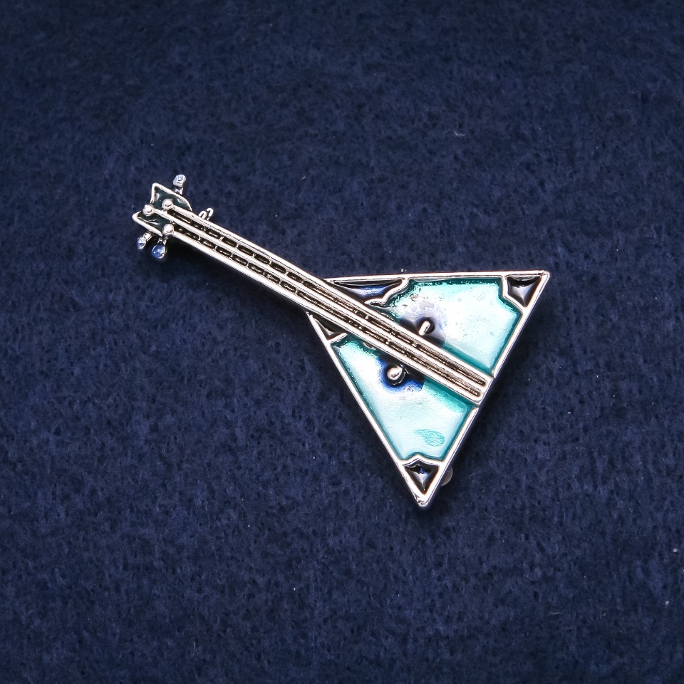 Brooch Balalaika enamel, silver-toned metal 32x49mm