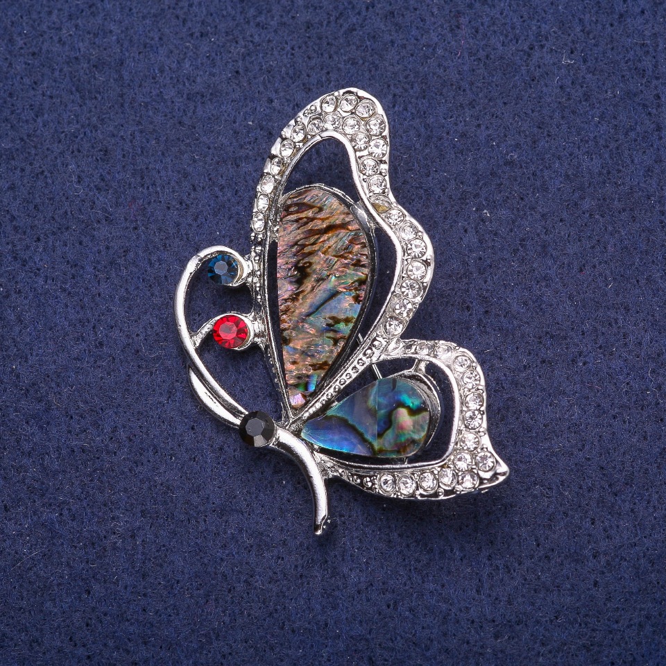 Brooch 'Butterfly' with Abalone and Crystals