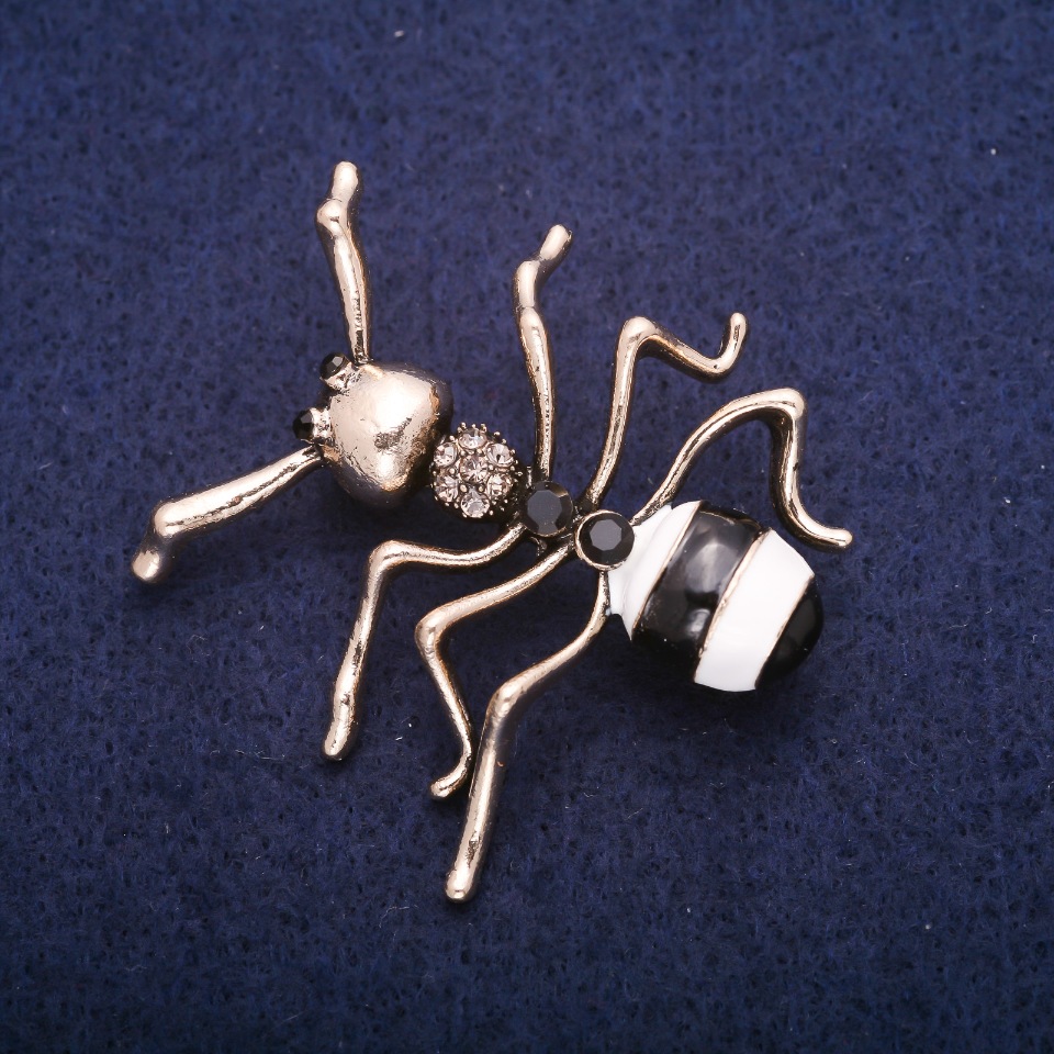 Ant Brooch with Enamel and Crystals, Gold-Tone Metal 44x45mm