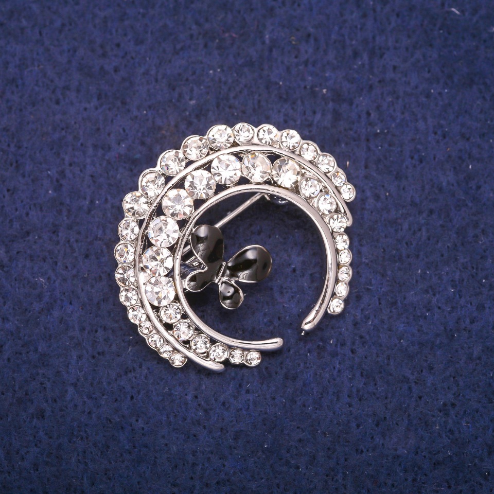 Butterfly Brooch with Black Enamel and Crystals