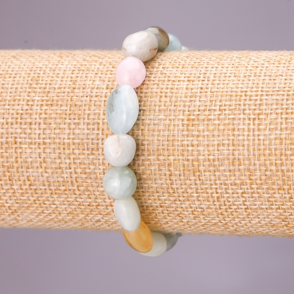 Morganite Bracelet, Natural Stone, Stretch, Faceted Beads, Bead Size 8x10 mm, Circumference 18 cm