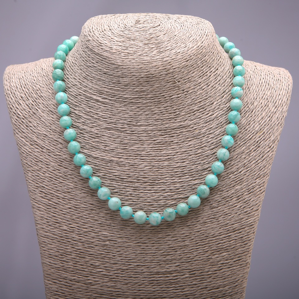 Amazonite Natural Stone Necklace with Smooth 8mm Beads, 45 cm length
