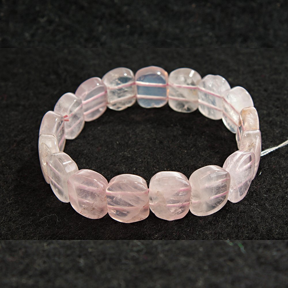 Elastic Bracelet Pink Quartz with Oval Stones 13x18 mm