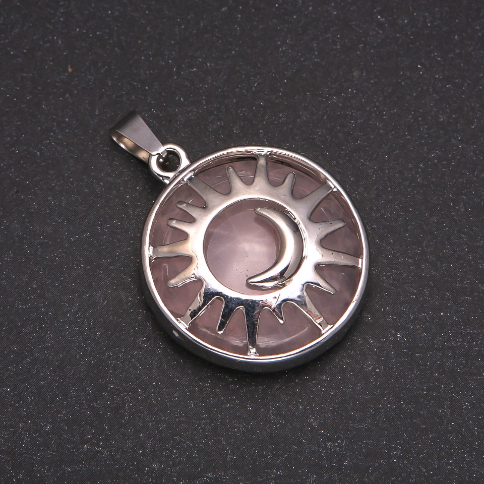 Pink Quartz Pendant in a 'Sun' Bezel, 27mm diameter