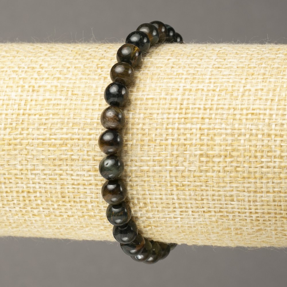 Elastic bracelet with hawk's eye natural stone, smooth bead, 6 mm diameter