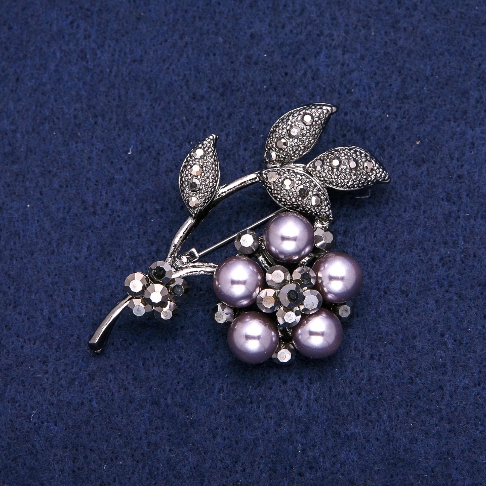 Brooch 'Flower' with Gray Crystals