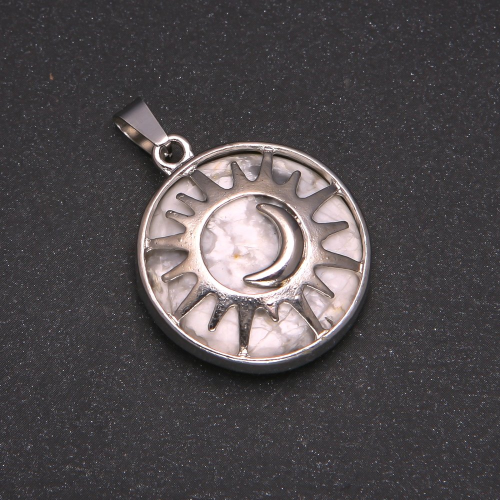 Pendant made of natural Kaholong stone in a 'Sun' bezel, diameter 27 mm