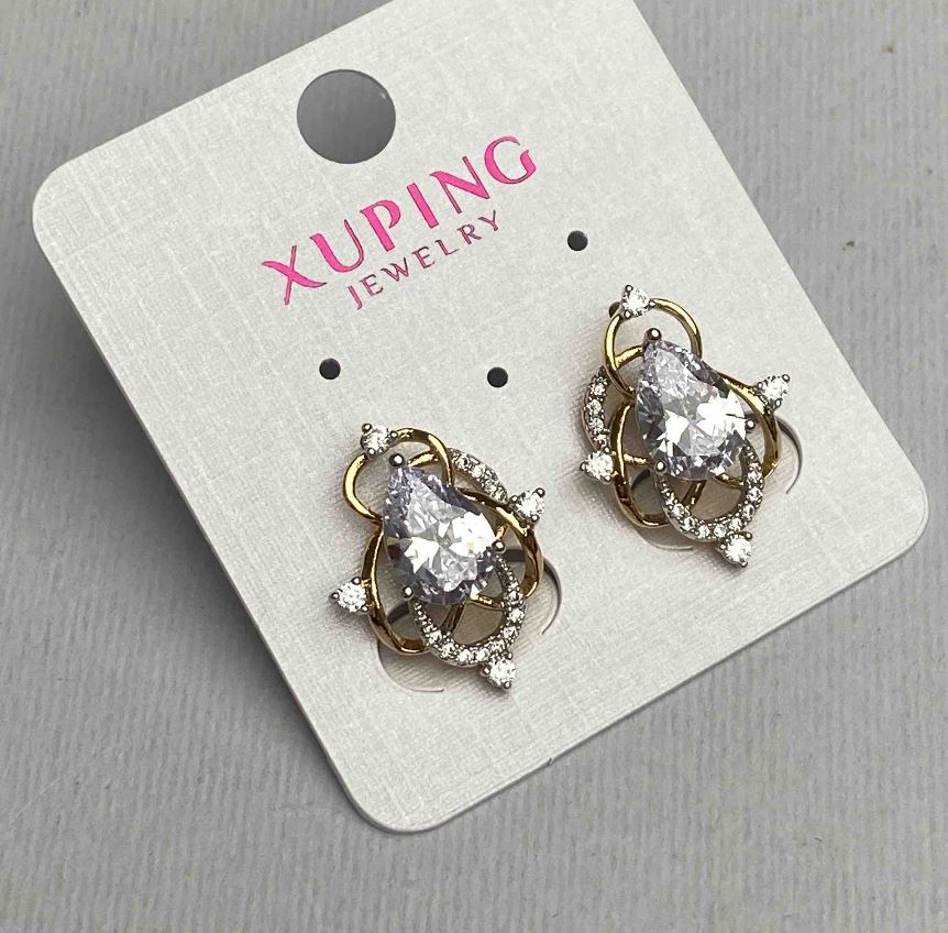 Xuping Earrings with White Stones, 16x21 mm, 18K Gold, Rhodium