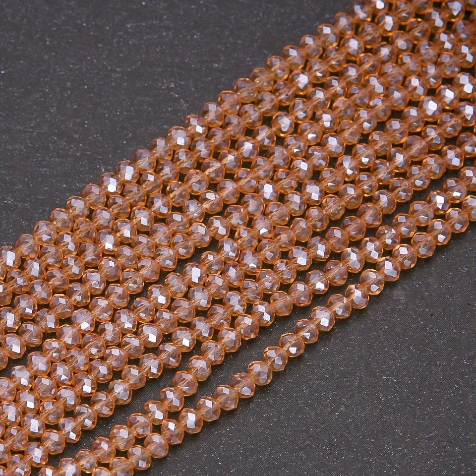 Намистини Чеський Кришталь прозоре шампань з напиленням бензин "рондель", діаметр 3, 5х3 (+ -) мм нитка, довжина 38см