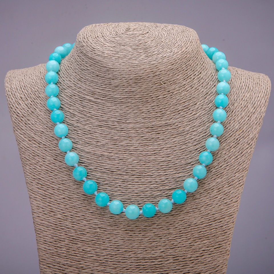 Aquamarine Stone Necklace with Smooth Bead, Diameter 10 mm (±), Length 45 cm