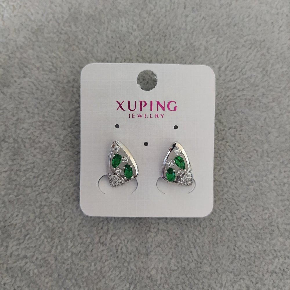Xuping Earrings with Green Stones 10x16mm Rhodium