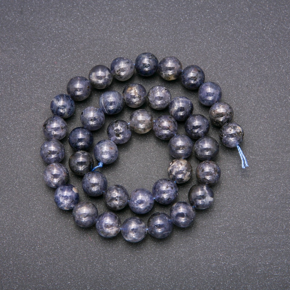 Iolite natural stone beads - smooth round beads, diameter 10 mm (±), length 38 cm
