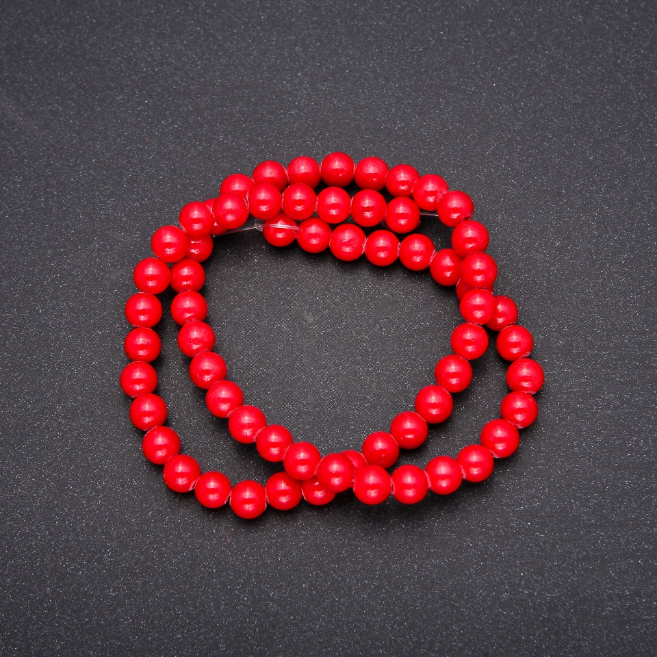Coral Beads on Thread (Pressed) Smooth Spheres, 6 mm diameter, length 40 cm ±