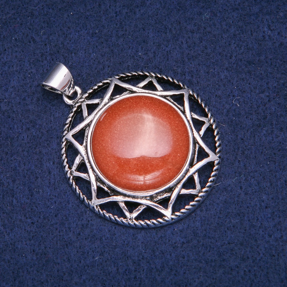 Aventurine Stone Pendant 'Golden Sand' in Antique Setting 40x46mm