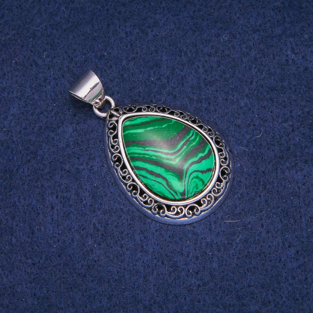 Drop Pendant Malachite (pressed) in Antique Bezel 27×39mm