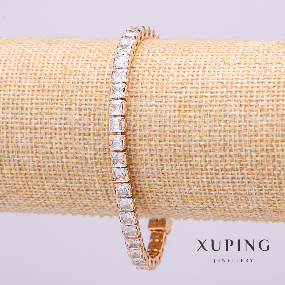 Xuping bracelet with white stones, 5mm thickness, 18 cm length, gold-plated